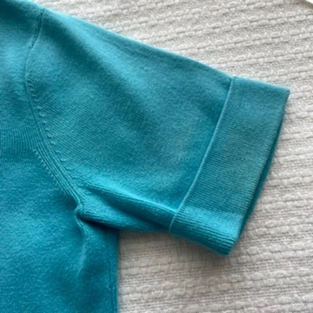 M Talbots Blue Short-Sleeve V-Neck Cardigan